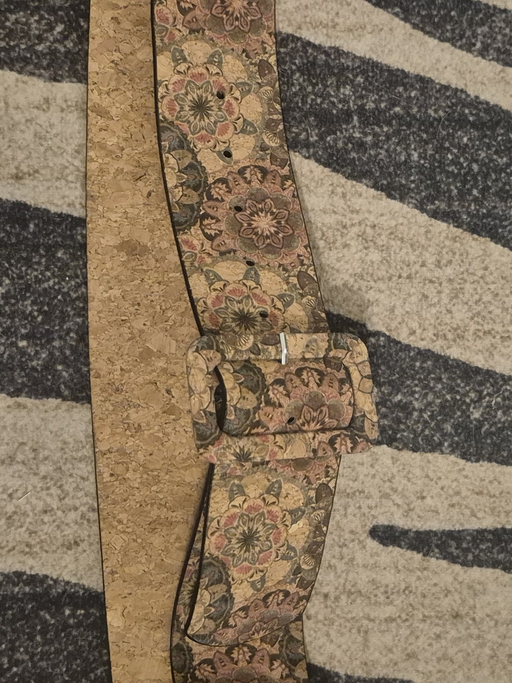 Floral Pattern Cork Belt in Neutral Tones